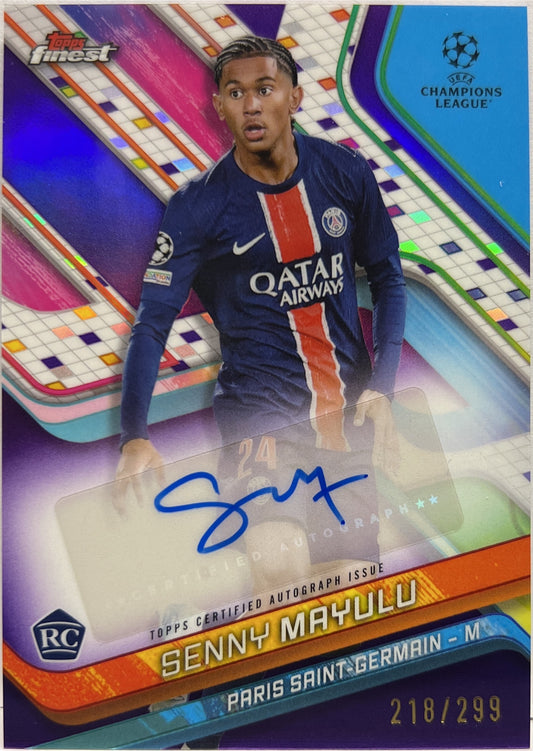 Senny Mayulu 218/299 Rookie Autograph Purple Topps Finest UCC 2024/25