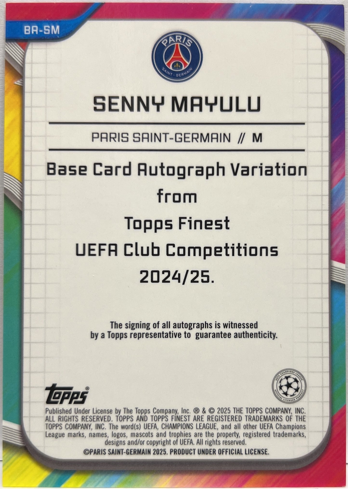 Senny Mayulu 218/299 Rookie Autograph Purple Topps Finest UCC 2024/25