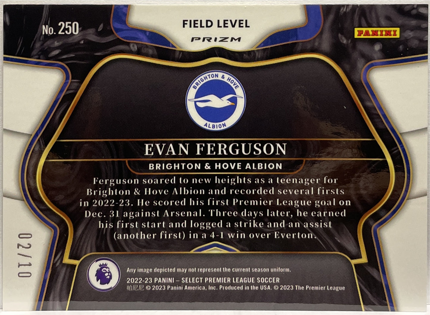 Evan Ferguson 2/10 Rookie Field Level Gold Wave Select Premier League 2022/23