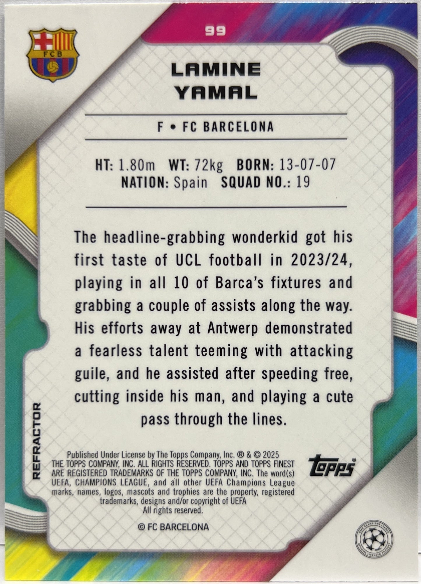 Lamine Yamal Refractor Topps Finest UCC 2024/25