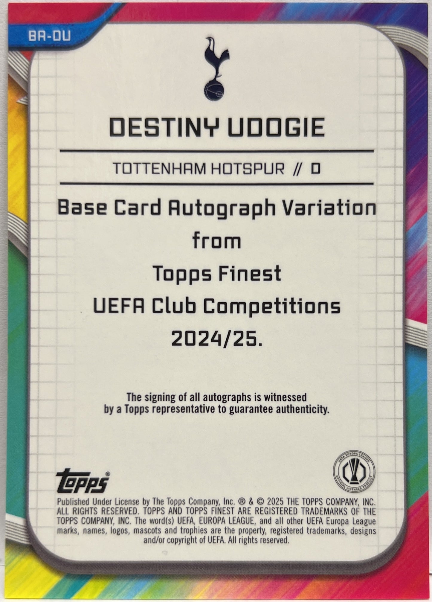 Destiny Udogie Autograph Topps Finest UCC 2024/25
