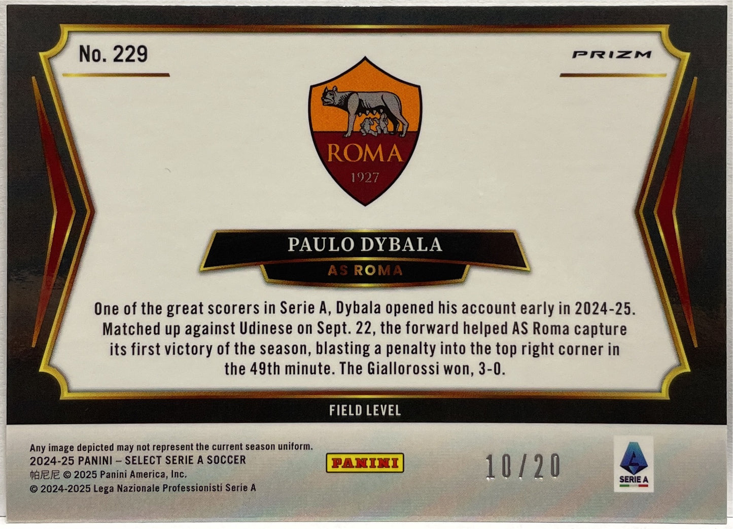 Paulo Dybala 10/20 Field Level White Select Serie A 2024/25