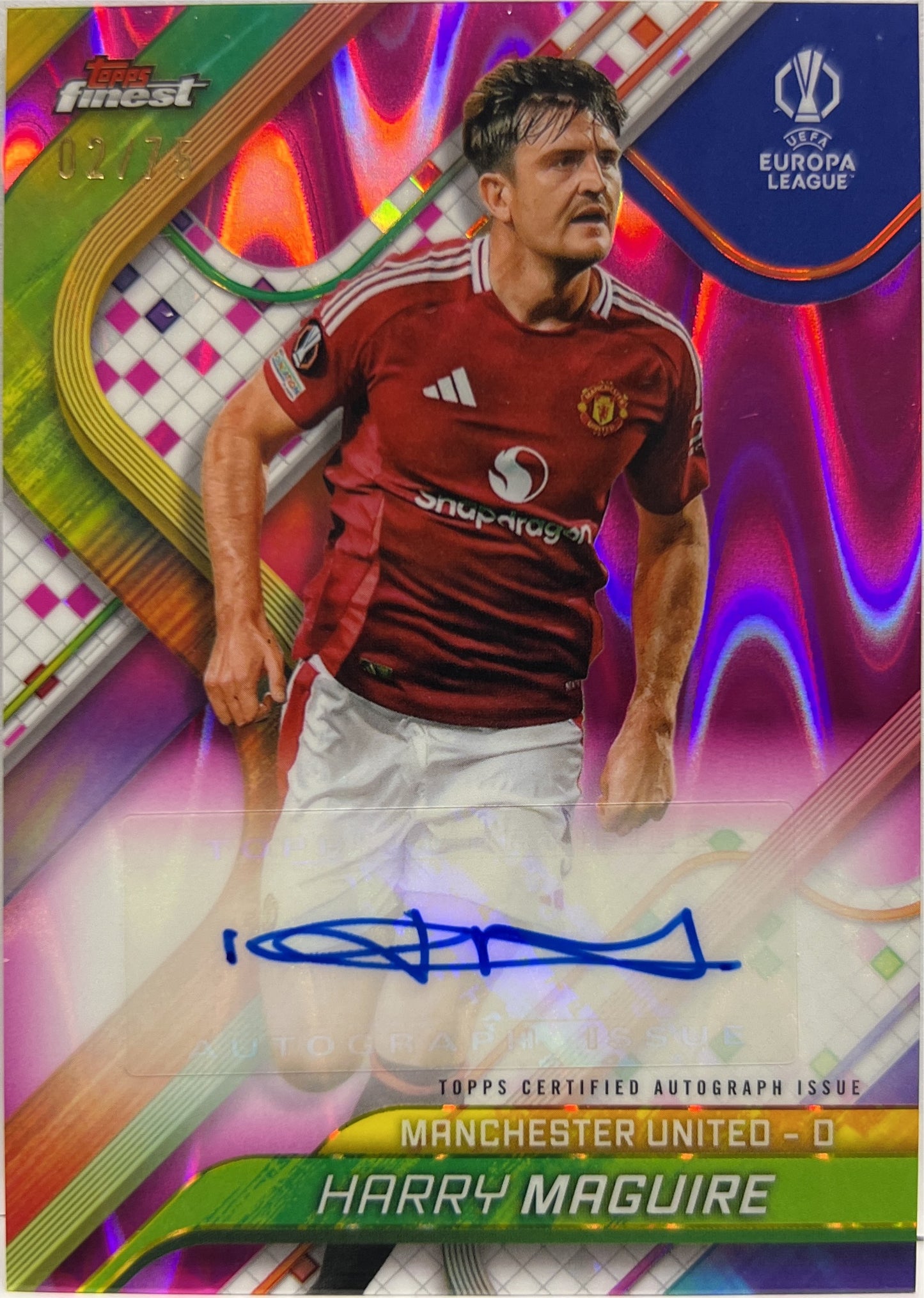Harry Maguire 2/75 Autograph Magenta Wave Topps Finest UCC 2024/25