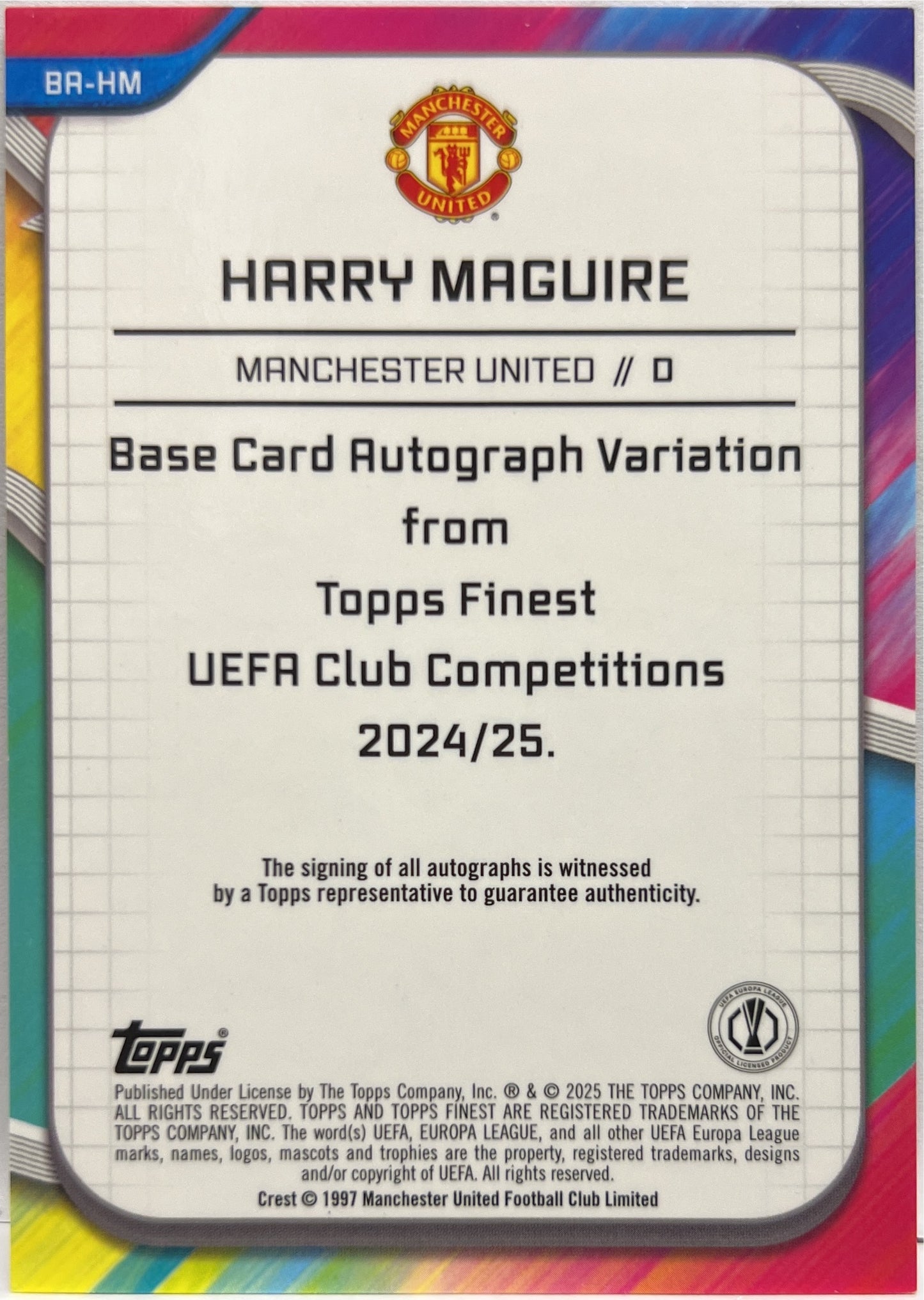 Harry Maguire 2/75 Autograph Magenta Wave Topps Finest UCC 2024/25