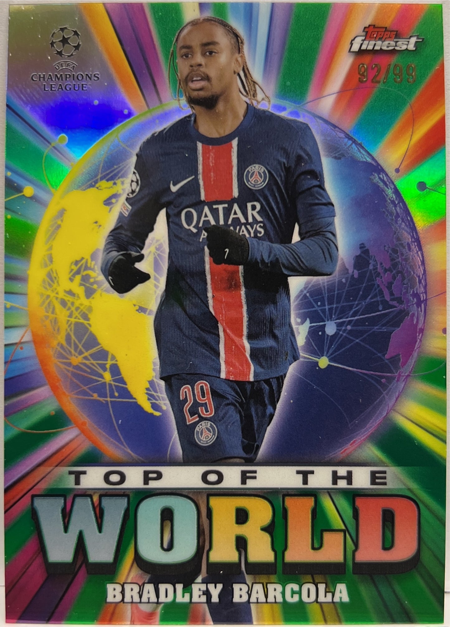 Bradley Barcola 92/99 Top Of The World Green Topps Finest UCC 2024/25