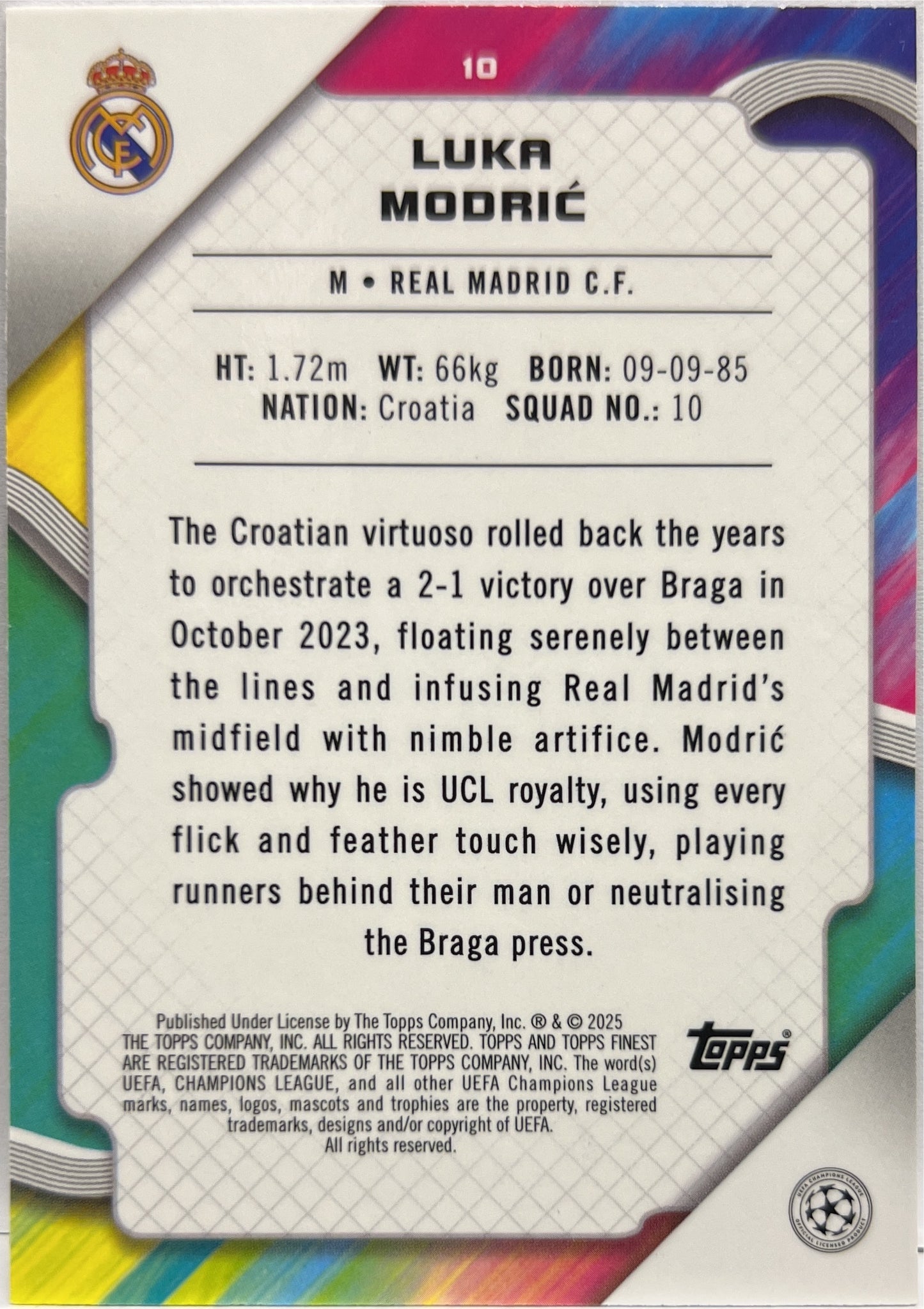 Luka Modric 147/150 Blue Raywave Topps Finest UCC 2024/25