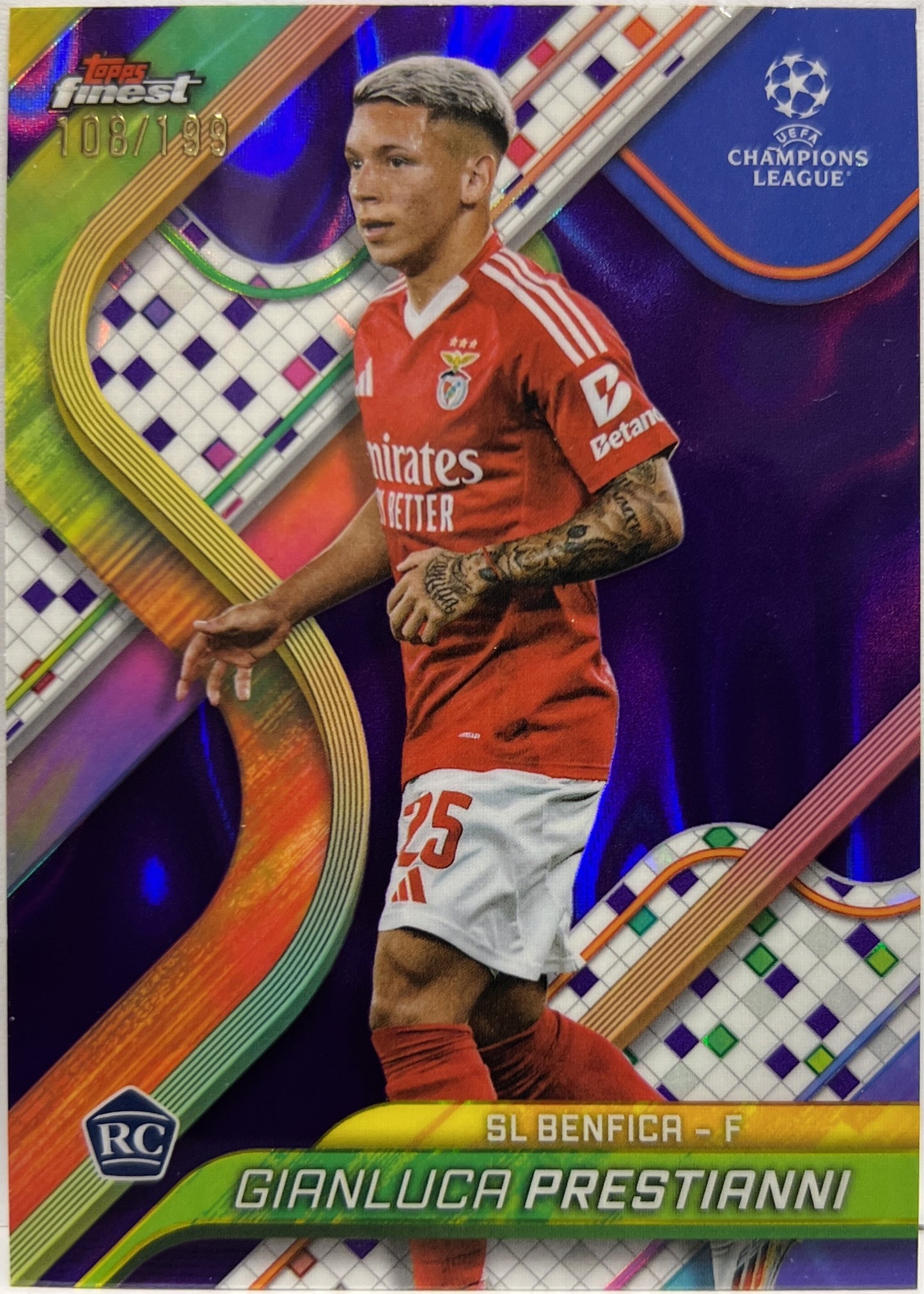 Gianluca Prestianni 108/199 Rookie Purple Lava Topps Finest UCC 2024/25