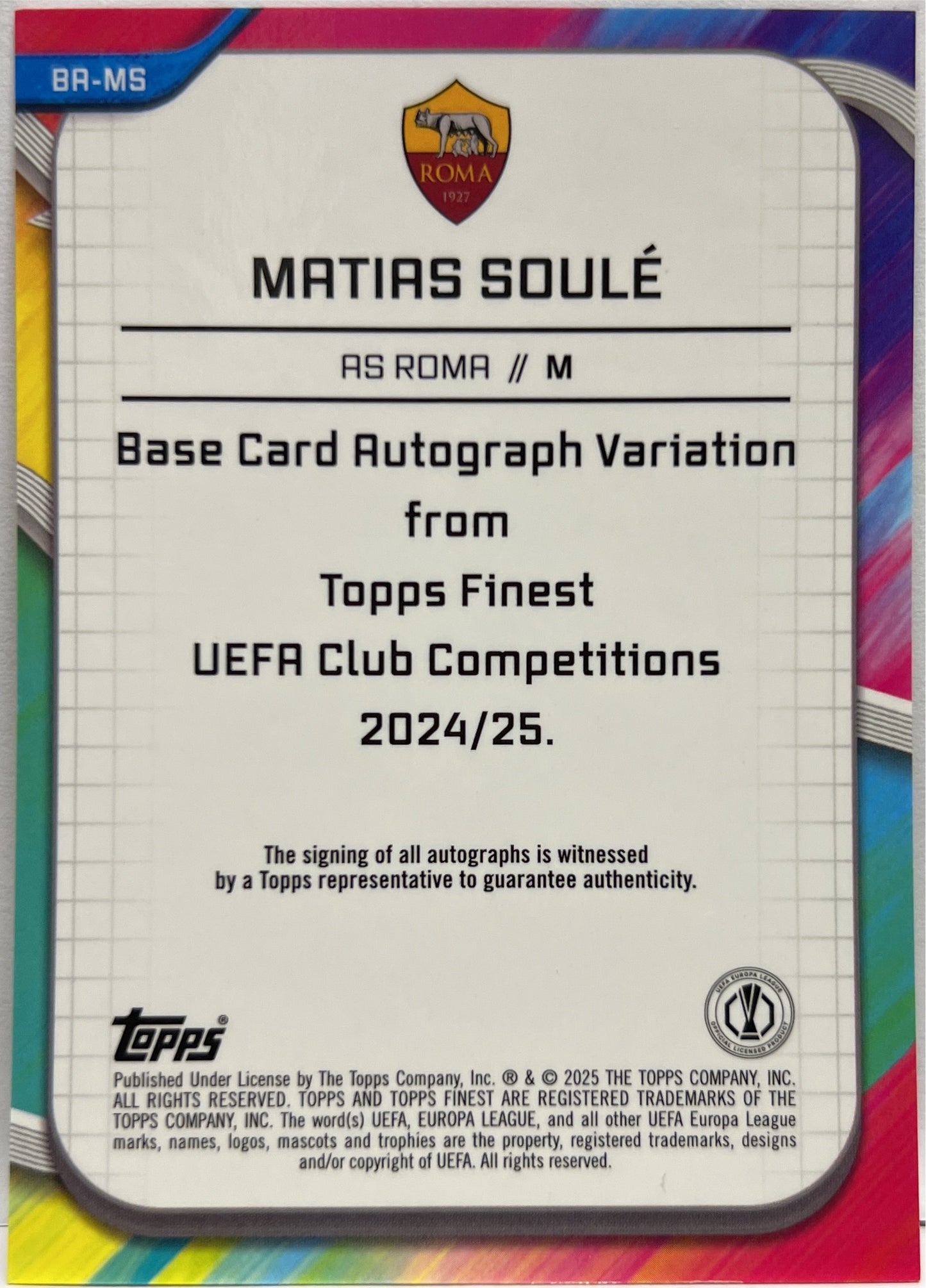 Matias Soule 5/50 Autograph Gold Wave Topps Finest UCC 2024/25