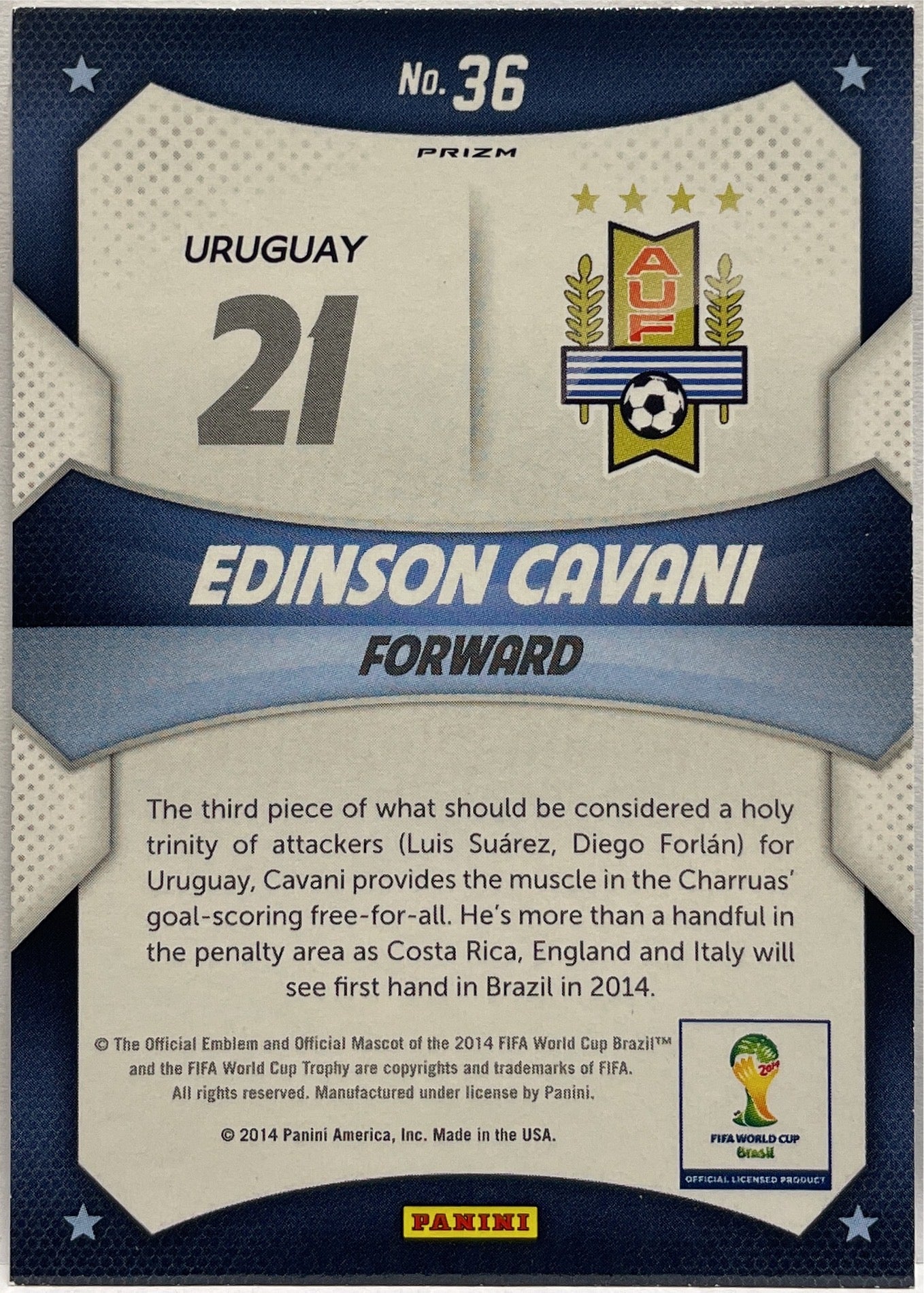 Edison Cavani World Cup Stars Red Blue White Prizm World Cup 2014