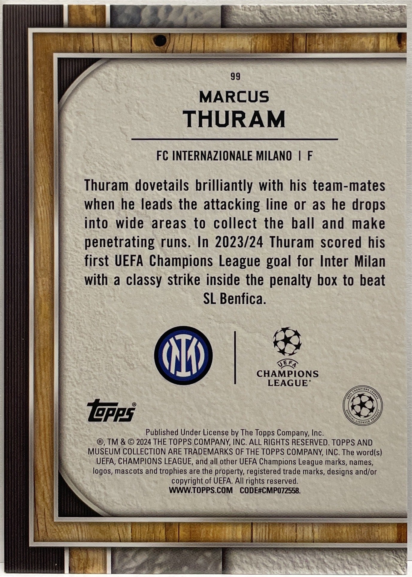 Marcus Thuram 39/75 Aqua Topps Museum 2023/24