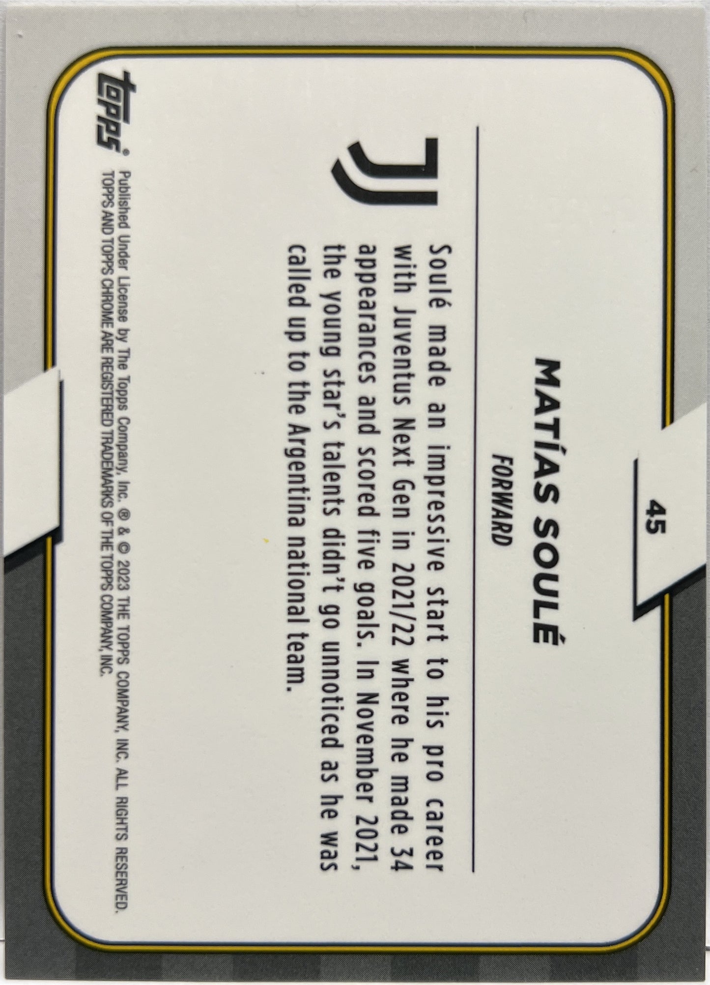 Matias Soule 9/25 Rookie Orange Topps Chrome Juventus 2022/23