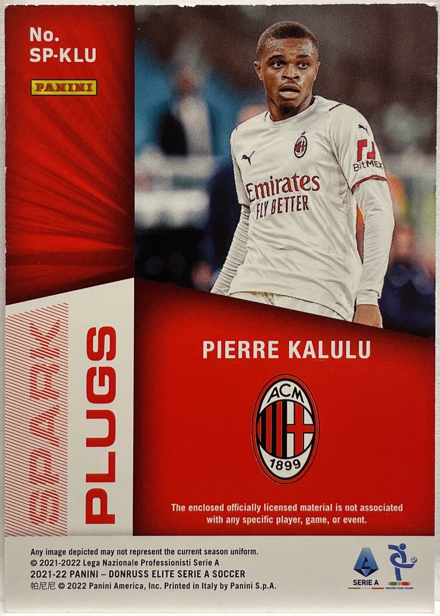 Pierre Kalulu 4/49 Rookie Patch Spark Plugs Donruss Elite Serie A 2021/22