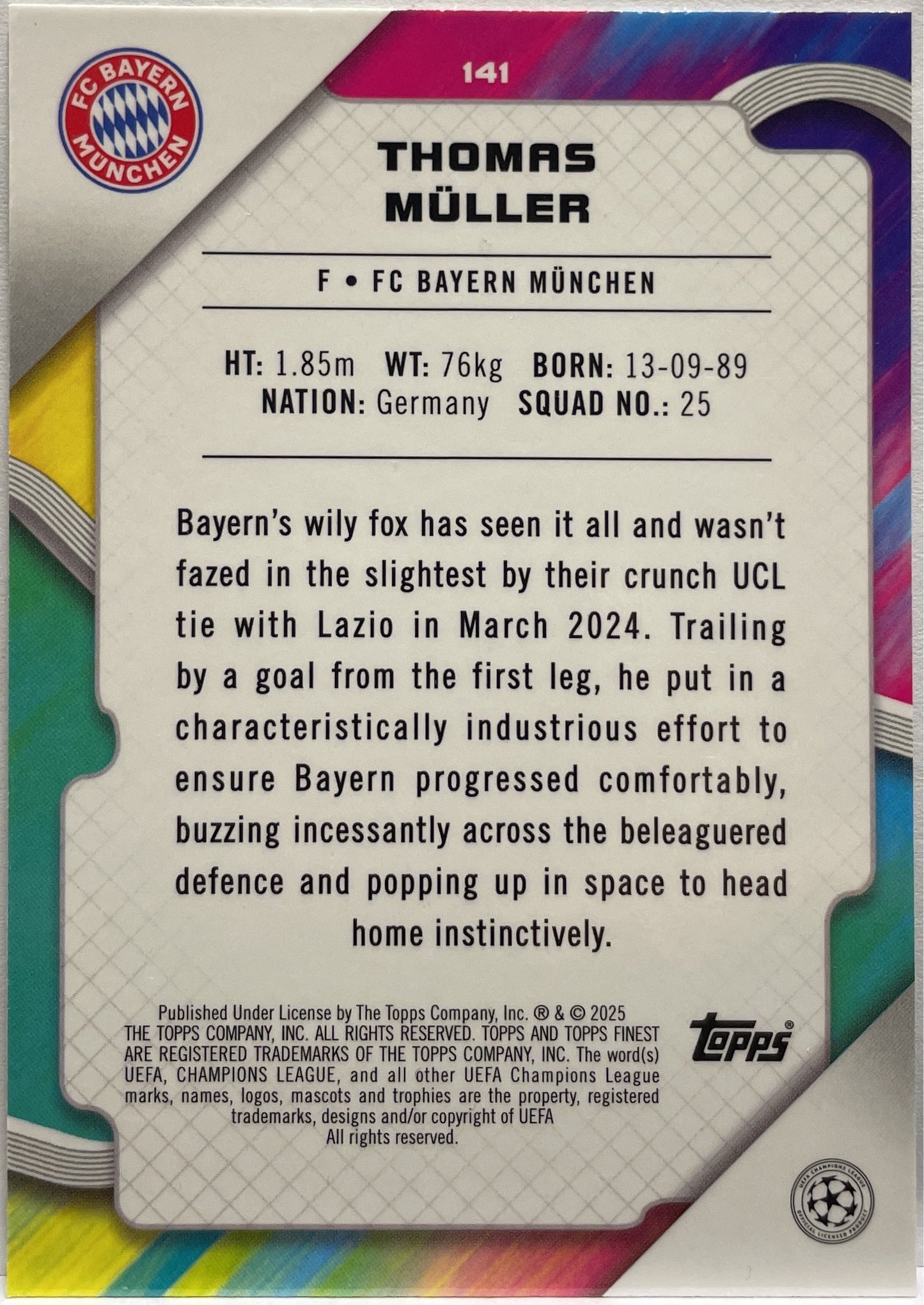 Thomas Muller 64/99 Green Topps Finest UCC 2024/25