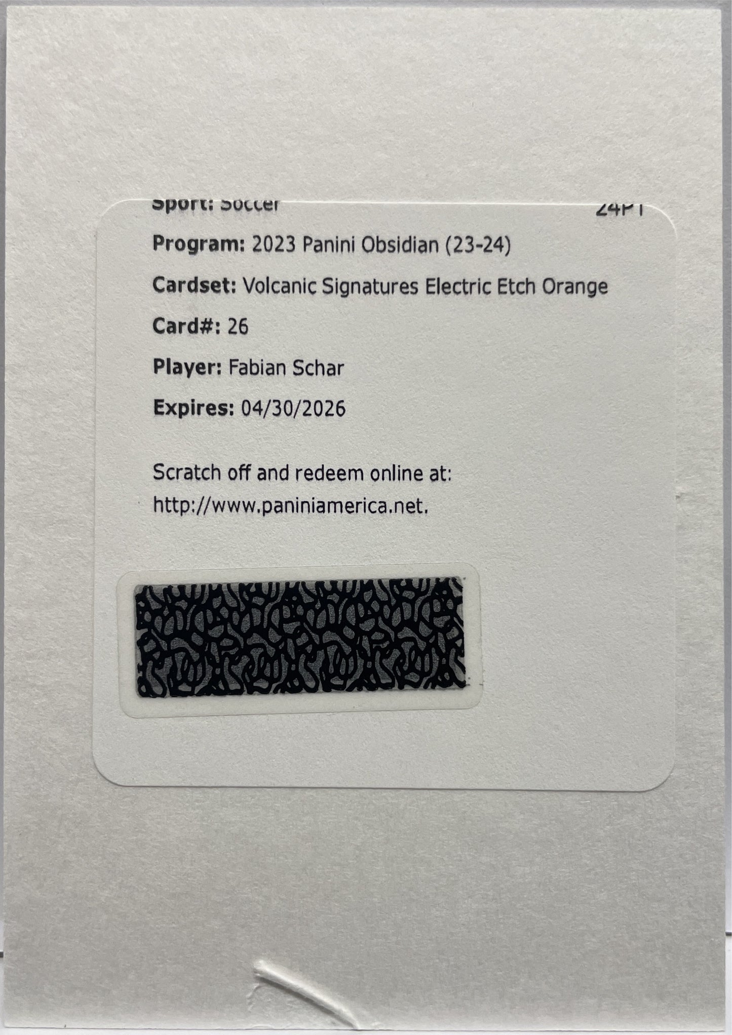 Fabian Schar /99 Autograph Redemption Volcanic Signatures Electric Etch Orange Obsidian 2023/24