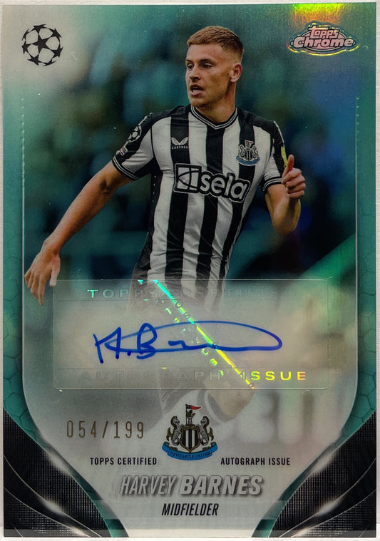 Harvey Barnes/199 Autograph Aqua Topps Chrome UCC 2023/24