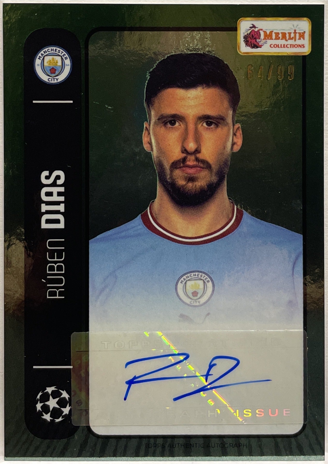 Ruben Dias 64/99 Autograph Green Topps Merlin Heritage 98 2021/22