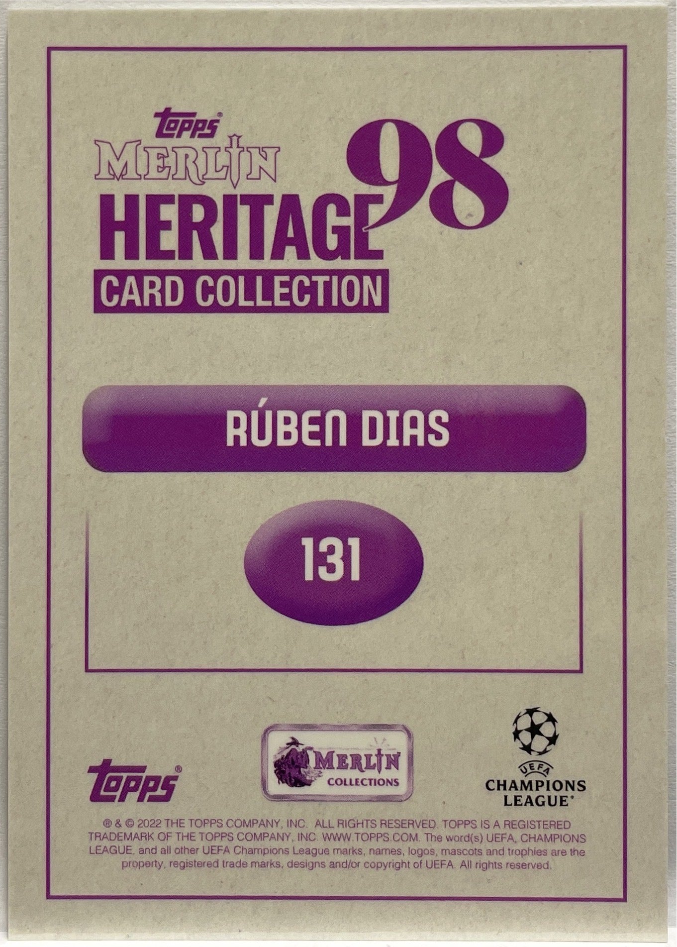 Ruben Dias 64/99 Autograph Green Topps Merlin Heritage 98 2021/22