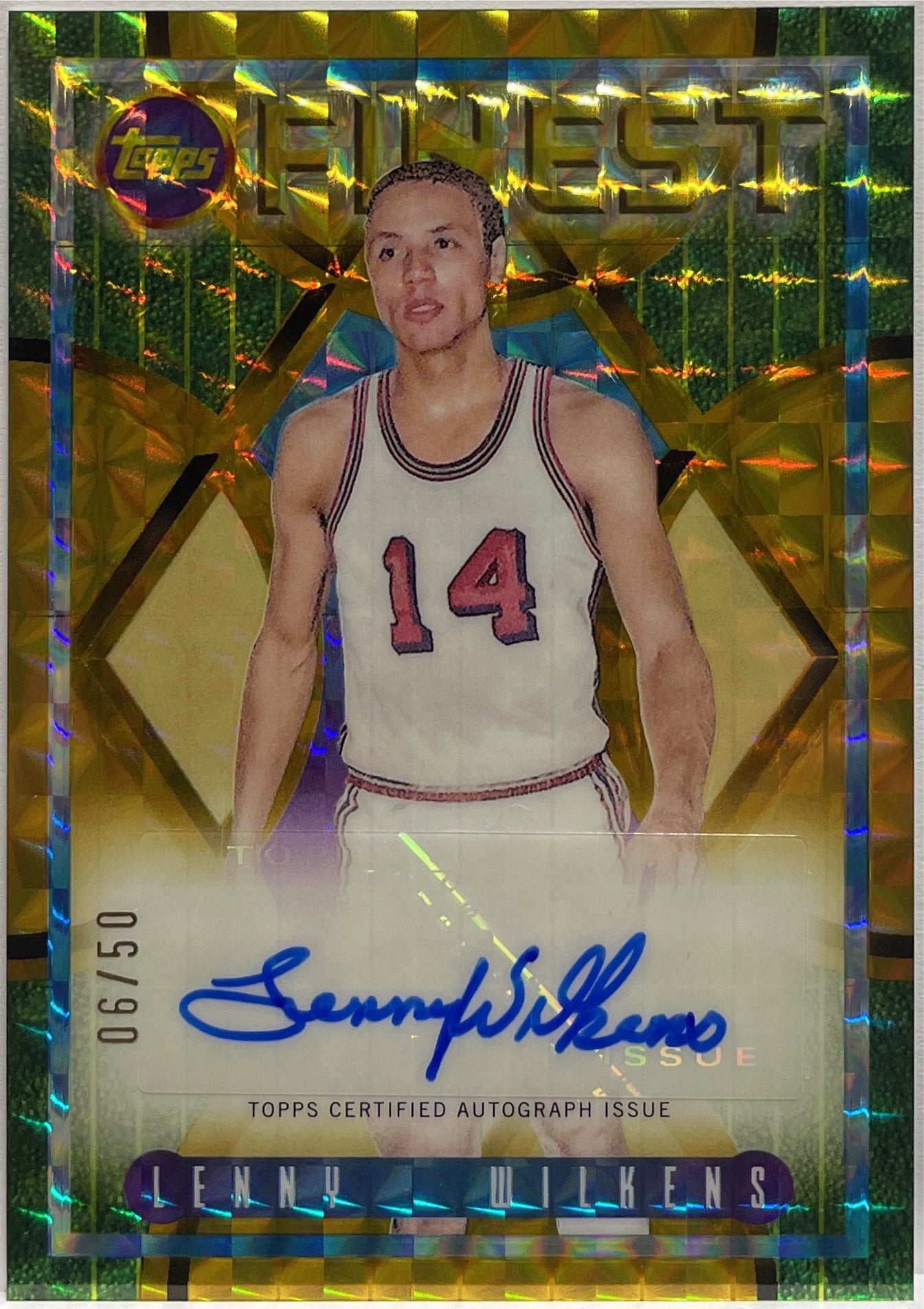 Lenny Wilkens 6/50 Autograph Flashback Gemetric Gold Topps Finest NBA Basketball 2023/24