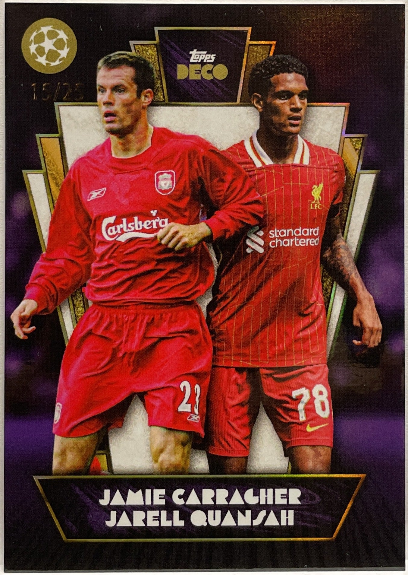 Jamie Carragher Jarell Quansah 15/25 Purple Topps Deco 2022/23