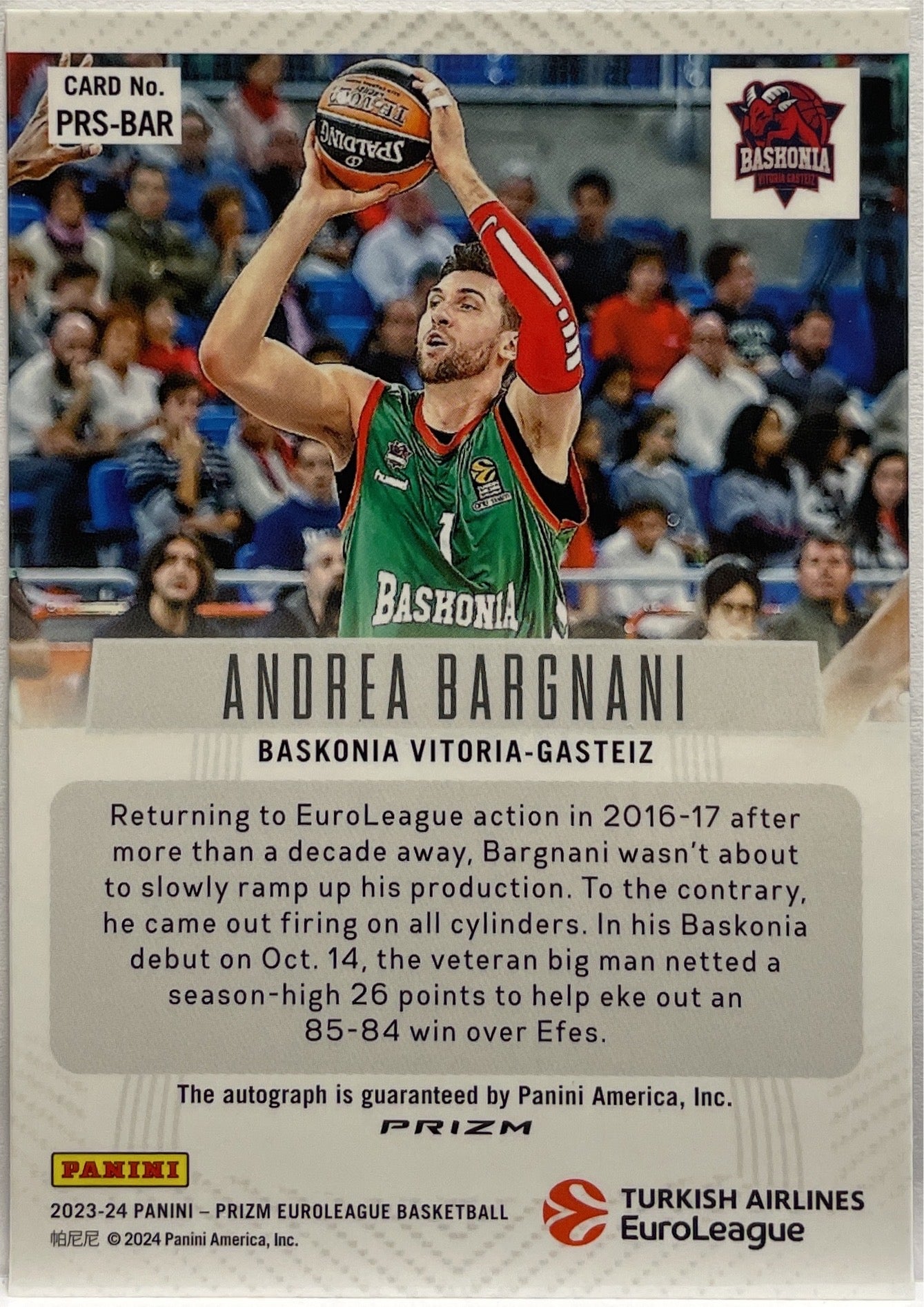 Andrea Bargnani Autograph Signatures Prizm Euroleague Basketball 2023/24