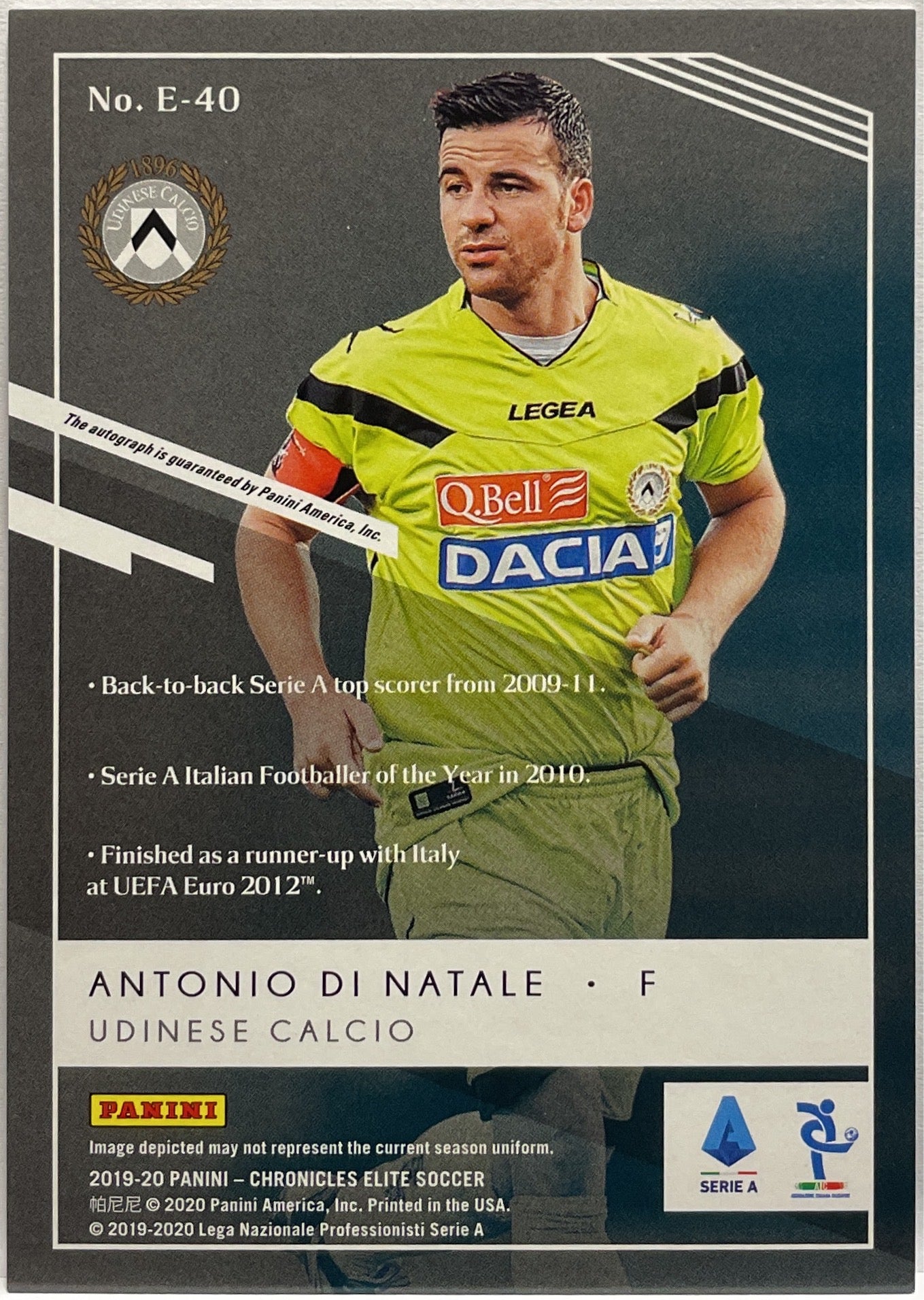 Antonio Di Natale Autograph Donruss Elite Chronicles Serie A 2019/20