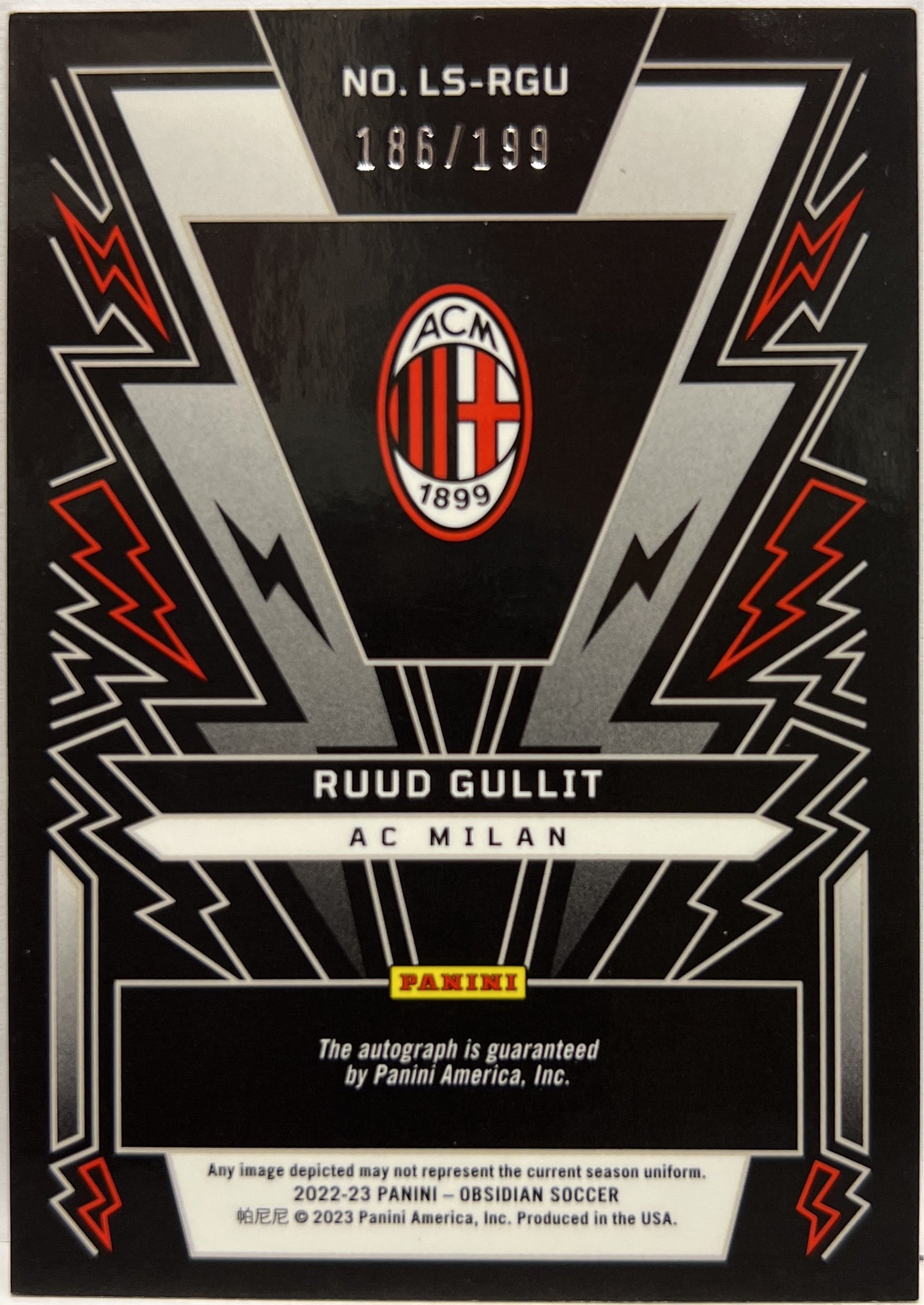 Ruud Gullit 186/199 Autograph Lightning Strike Obsidian 2022/23