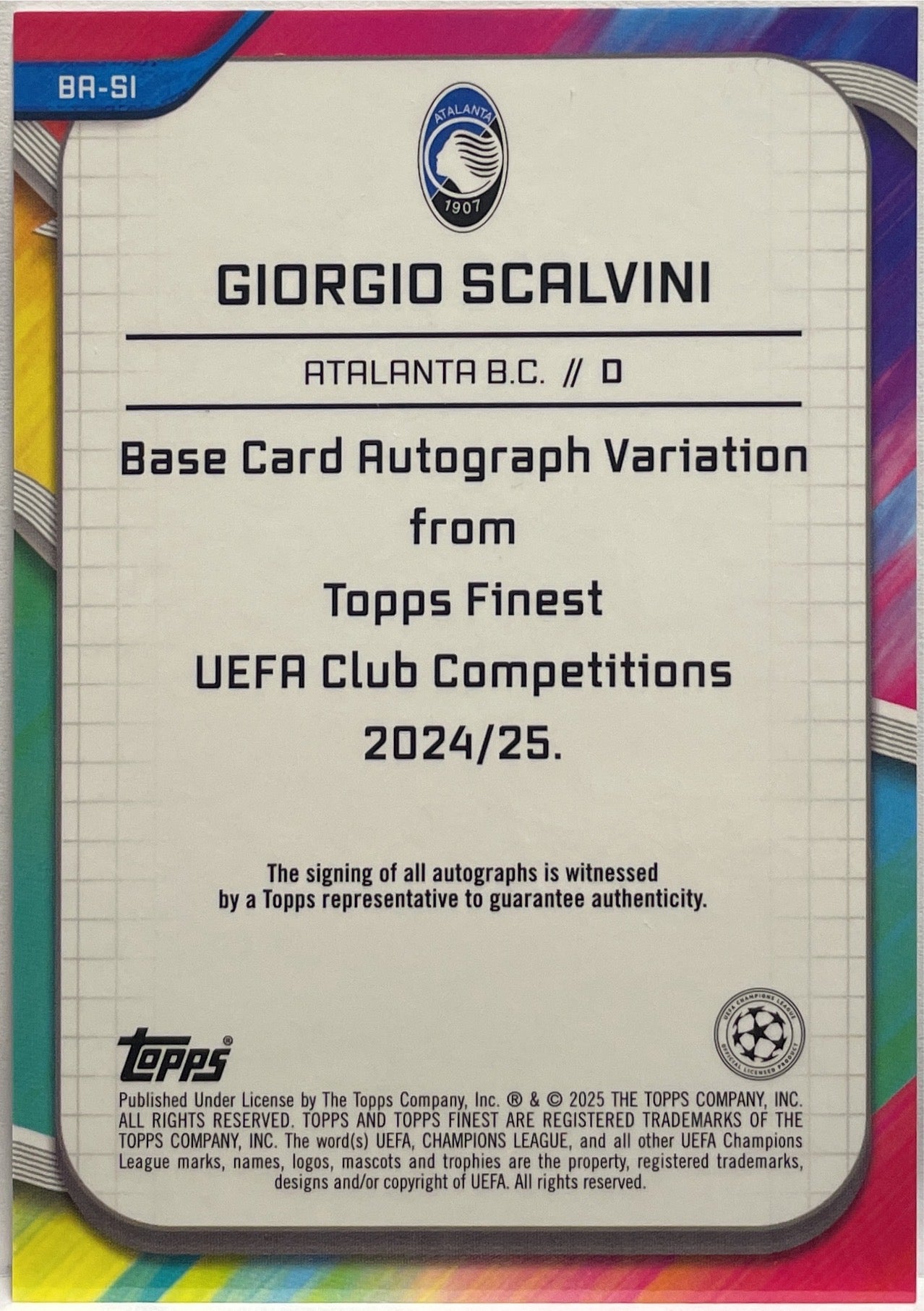 Giorgio Scalvini Autograph Topps Finest UCC 2024/25