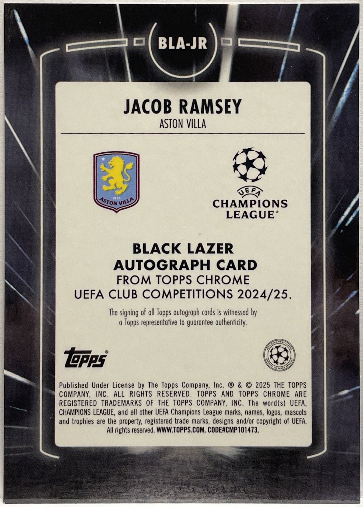 Jacob Ramsey 78/99 Autograph Black Lazer Topps Chrome UCC 2024/25