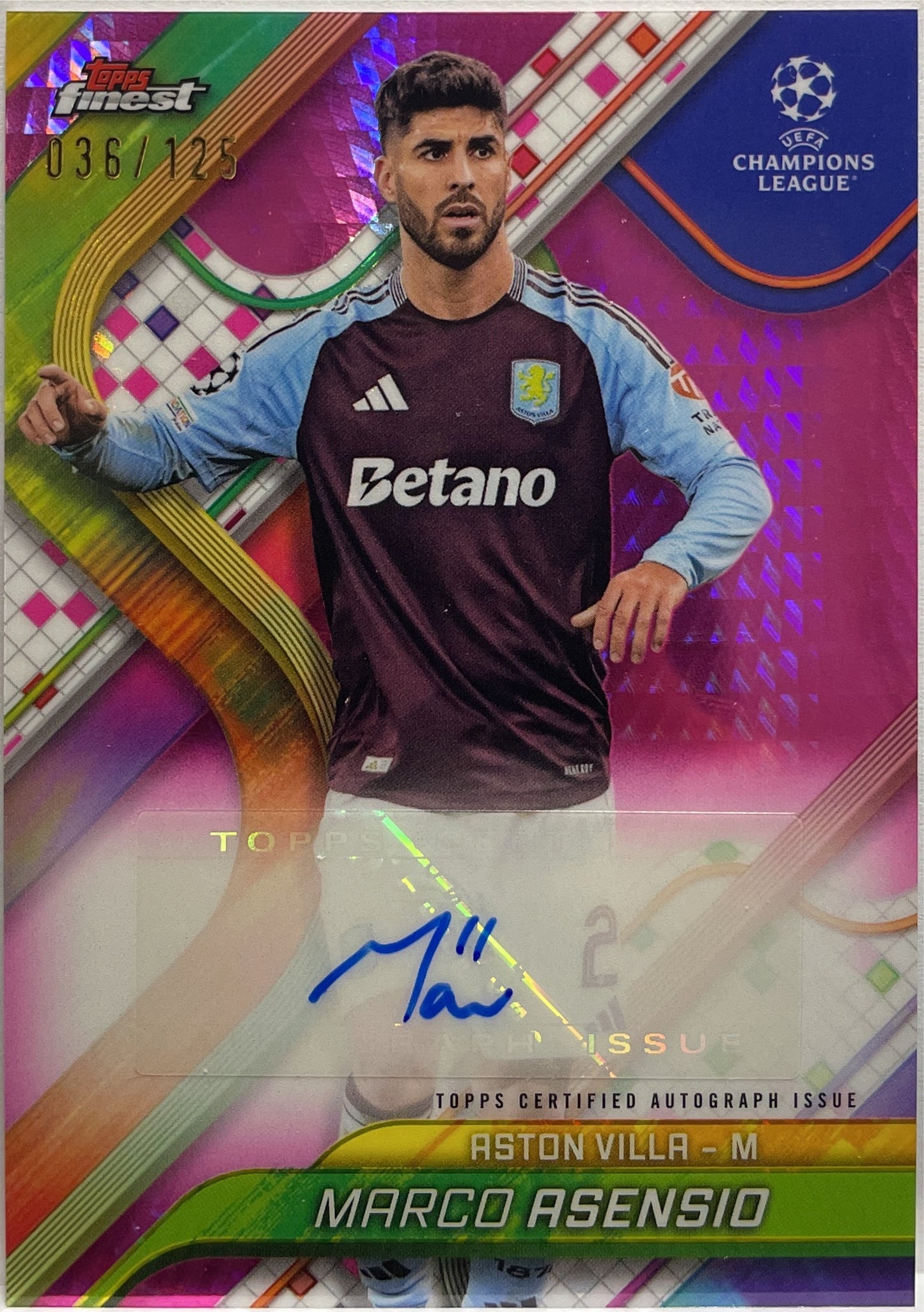 Marco Asensio 36/125 Autograph Pink Prism Topps Finest UCC 2024/25