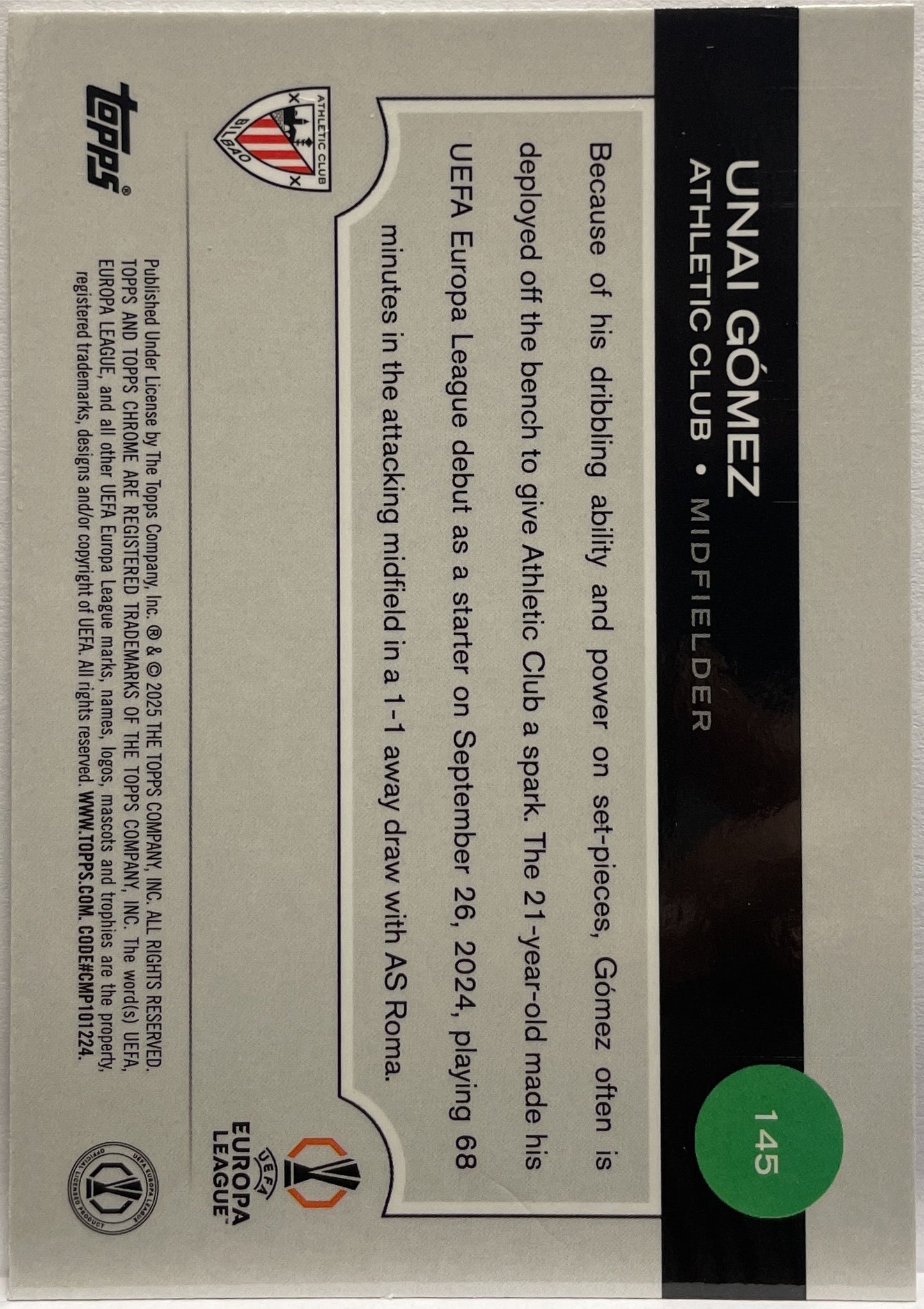 Unai Gomez 228/299 Violet Topps Chrome UCC 2024/25