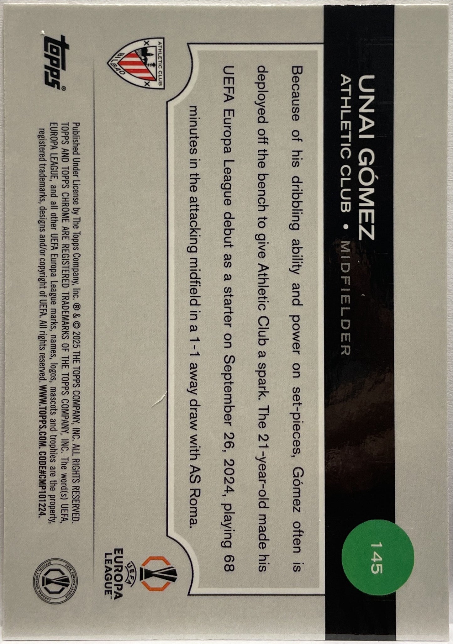 Unai Gomez 72/250 Pink Topps Chrome UCC 2024/25