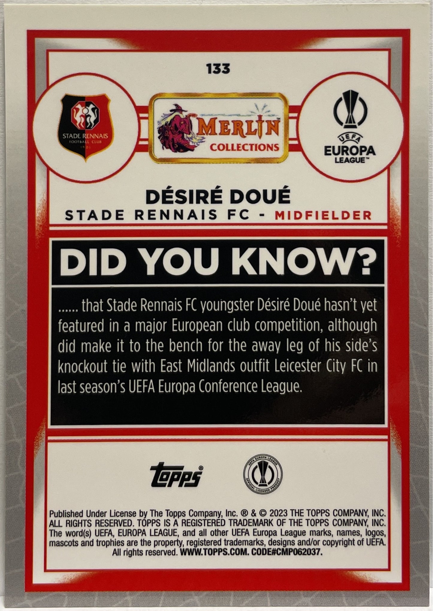 Desire Doue Rookie Aqua Prism Topps Chrome Merlin 2022/23