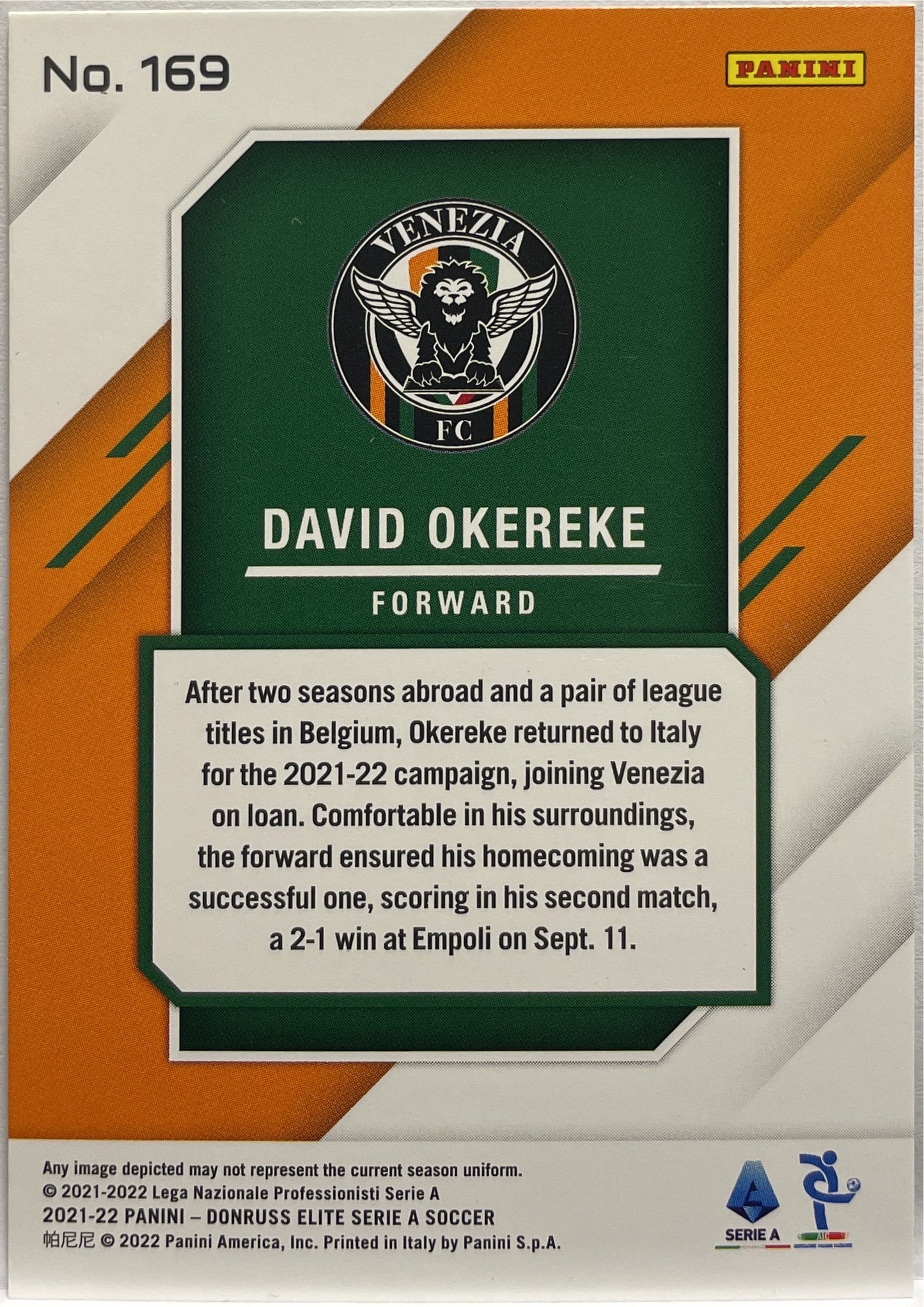 David Okereke 4/5 Green Fireworks Donruss Elite Serie A 2021/22