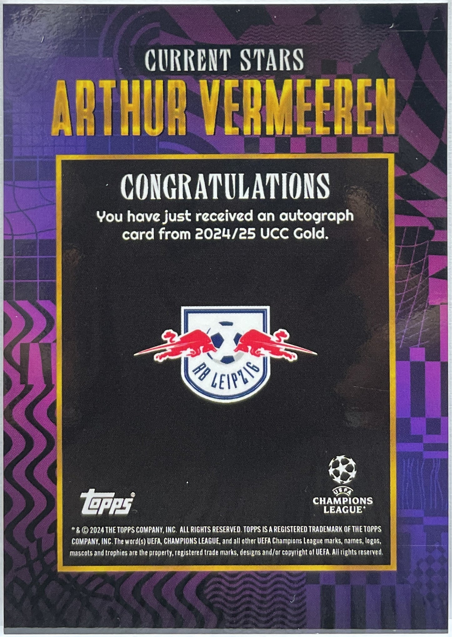 Arthur Vermeeren Autograph Topps Gold UCC 2023/24