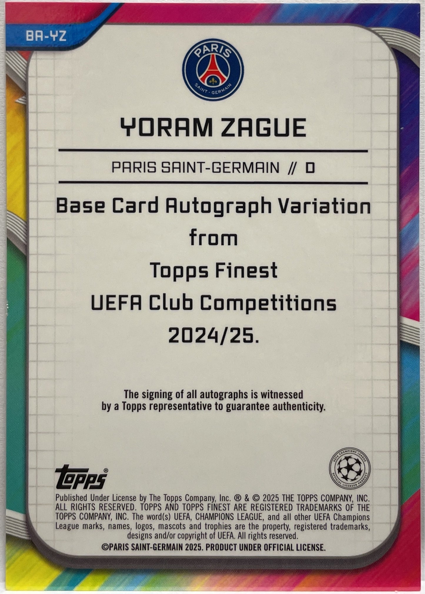 Yoram Zague 33/75 Rookie Autograph Pink Topps Finest UCC 2024/25