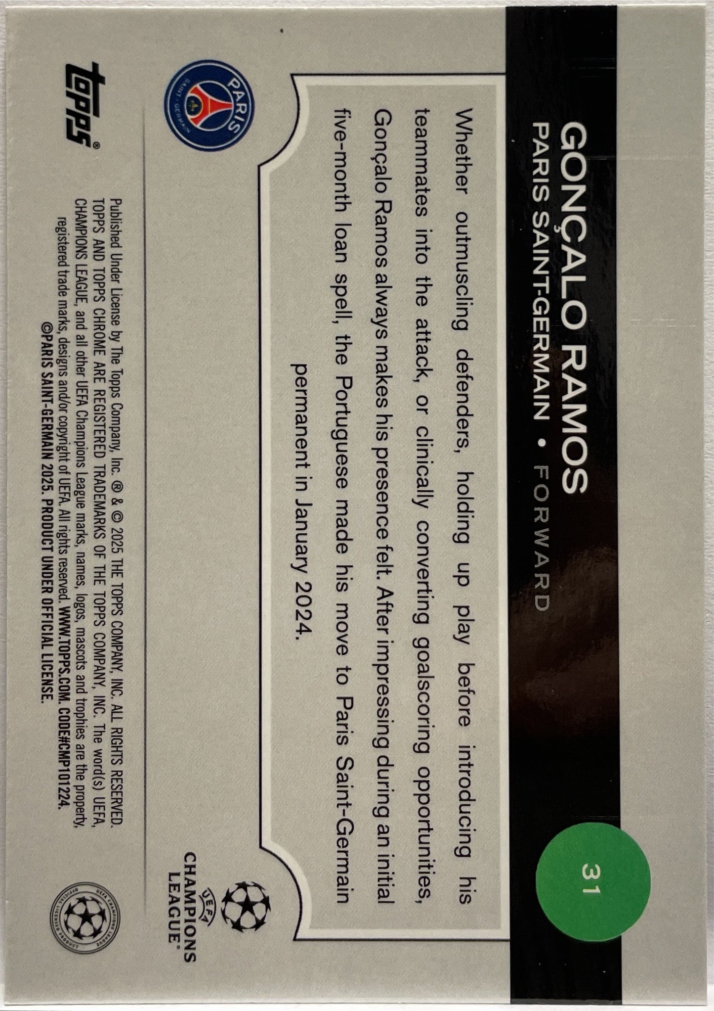 Goncalo Ramos 137/299 Purple Topps Chrome UCC 2024/25