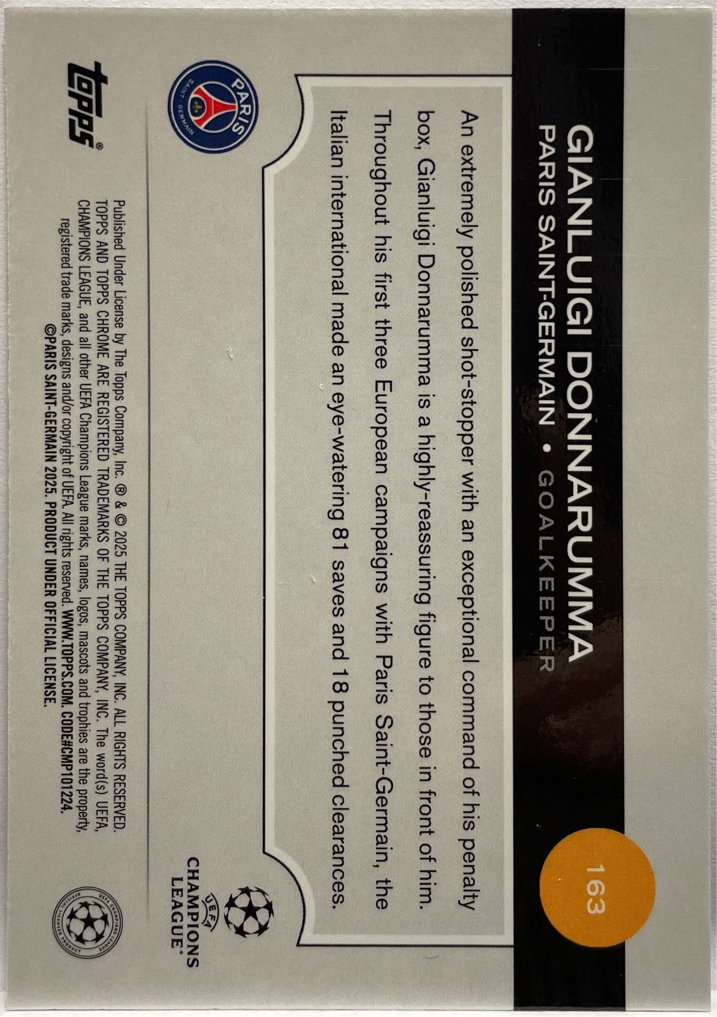 Gianluigi Donnarumma 129/150 Blue Lava Topps Chrome UCC 2024/25