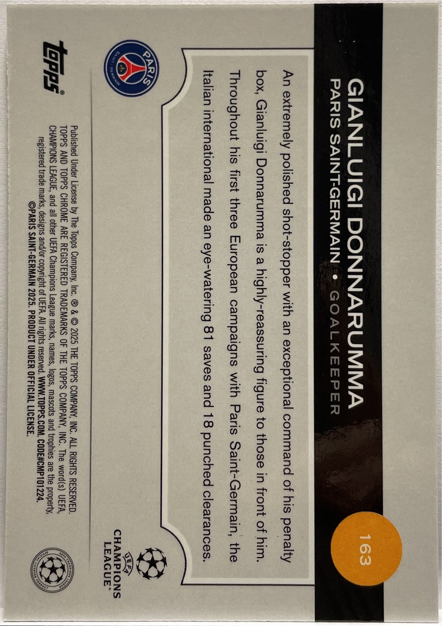 Gianluigi Donnarumma 54/175 Pink RayWave Topps Chrome UCC 2024/25