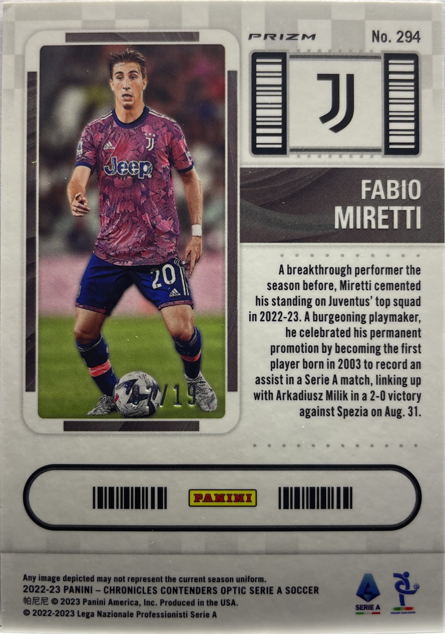 Fabio Miretti 7/19 Rookie Ticket Pink Wave FOTL Chronicles 2022/23