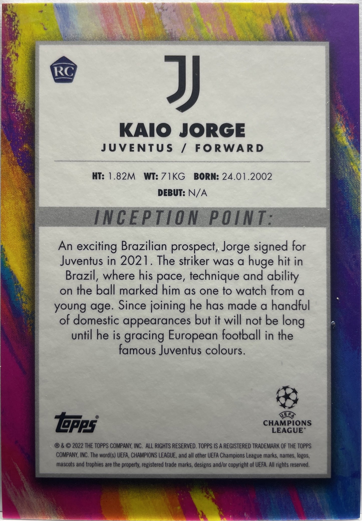 Kaio Jorge 72/99 Rookie Topps Inception 2021/22