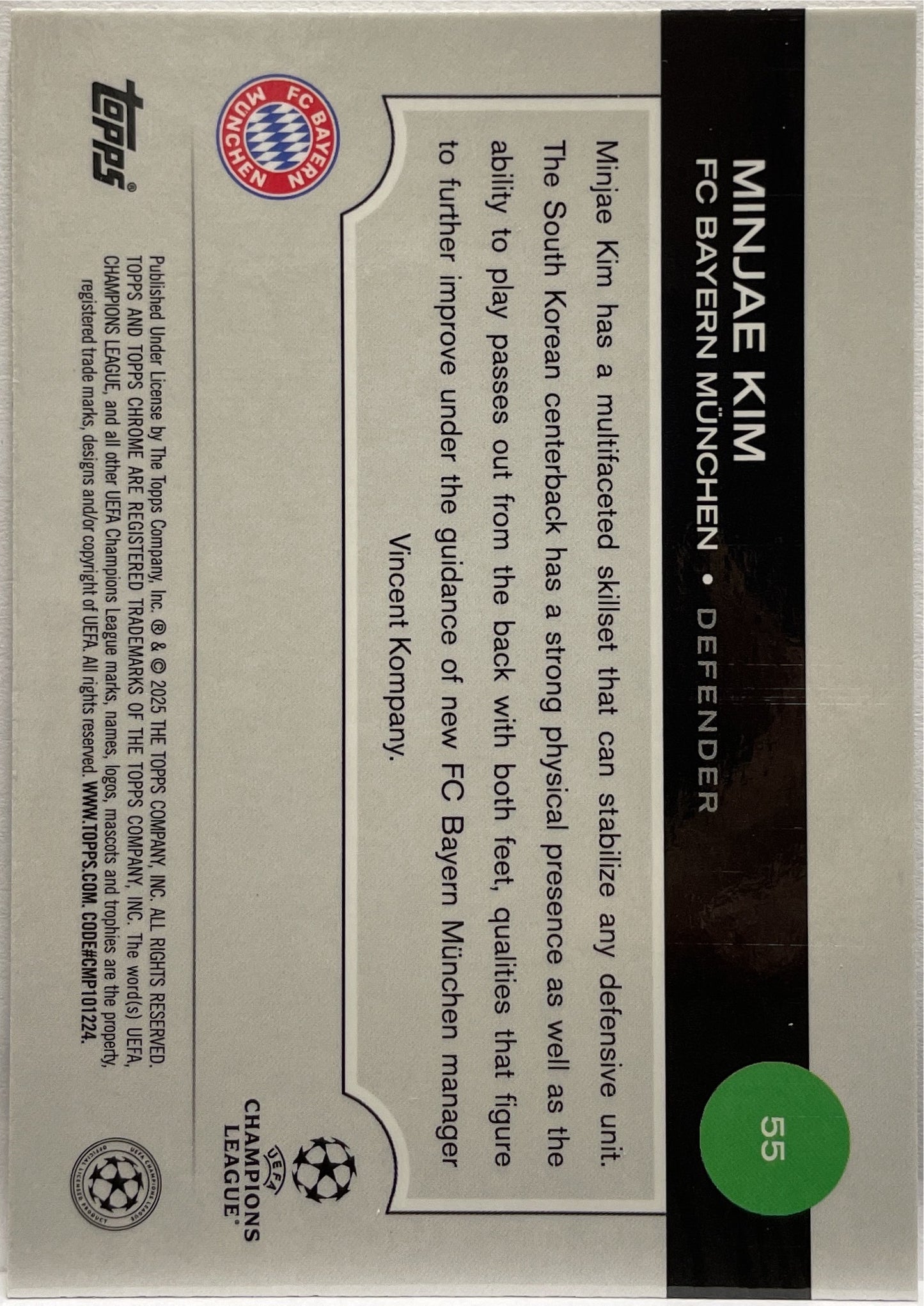 Minjae Kim 40/75 Magenta Lava Topps Chrome UCC 2024/25