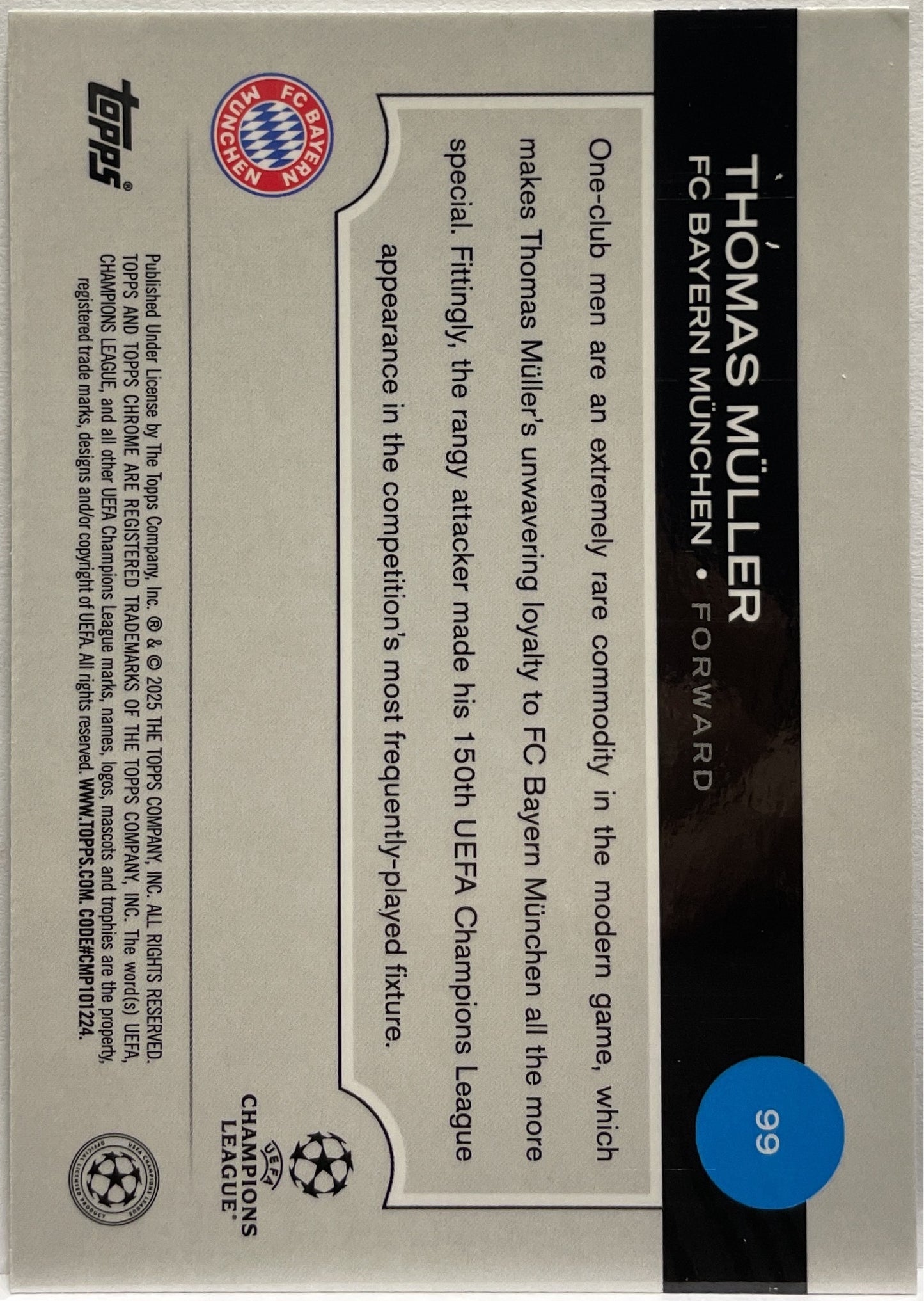 Thomas Muller 89/199 Aqua Topps Chrome UCC 2024/25