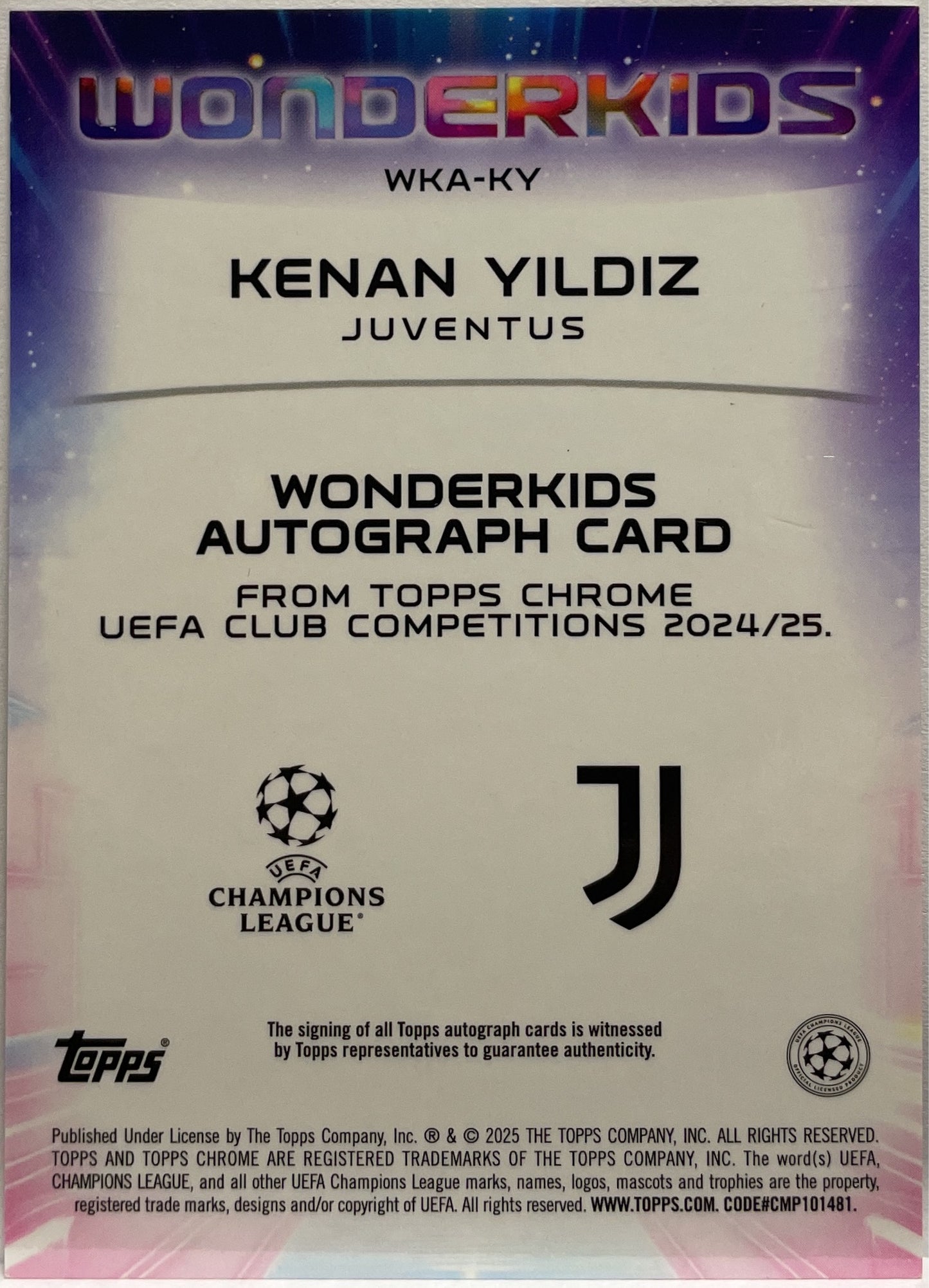Kenan Yildiz 48/50 Autograph Wonderkids Gold Topps Chrome UCC 2024/25