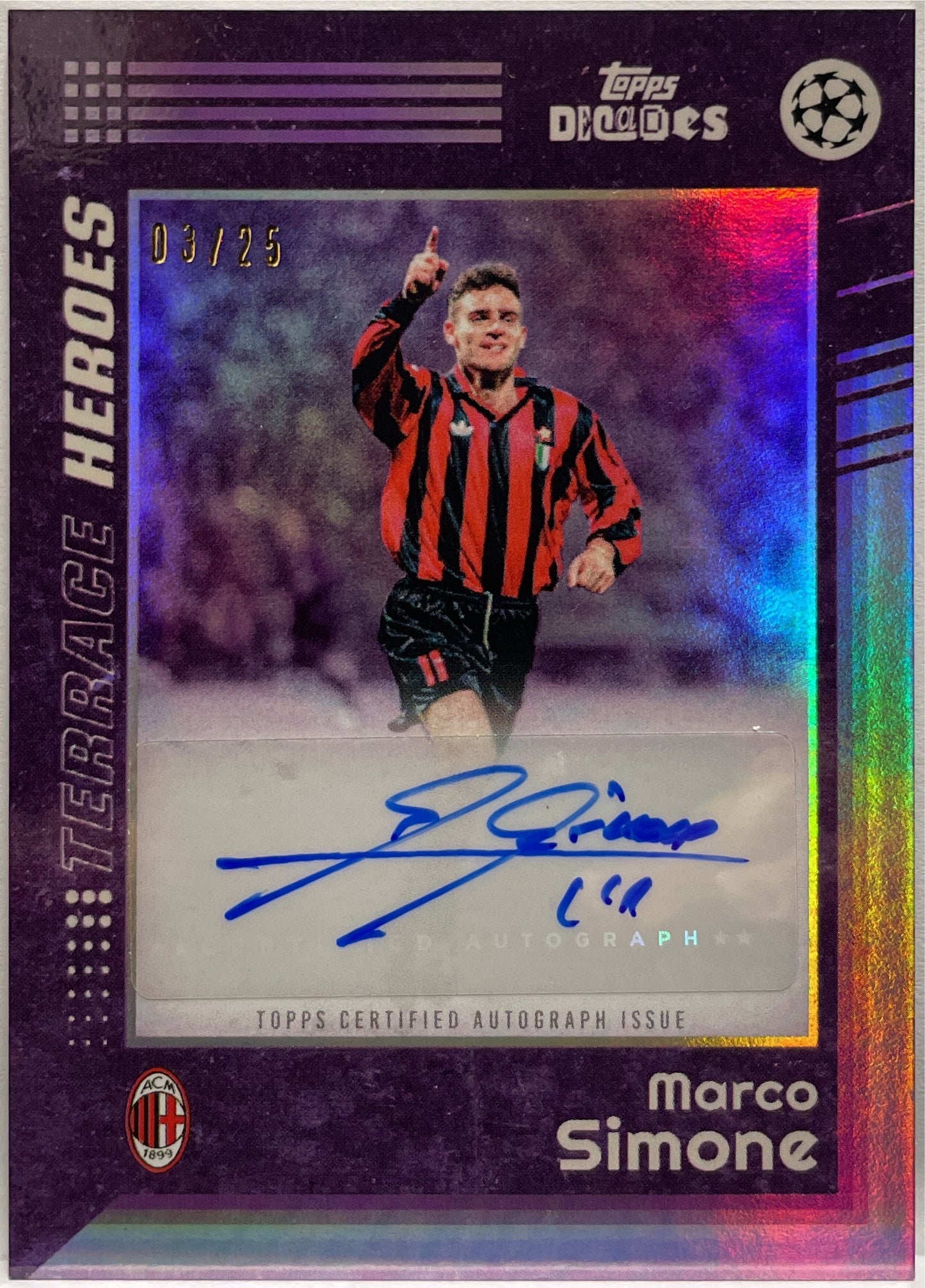 Marco Simone 3/25 Autograph Terrace Heroes Purple Topps Decades 2024/25