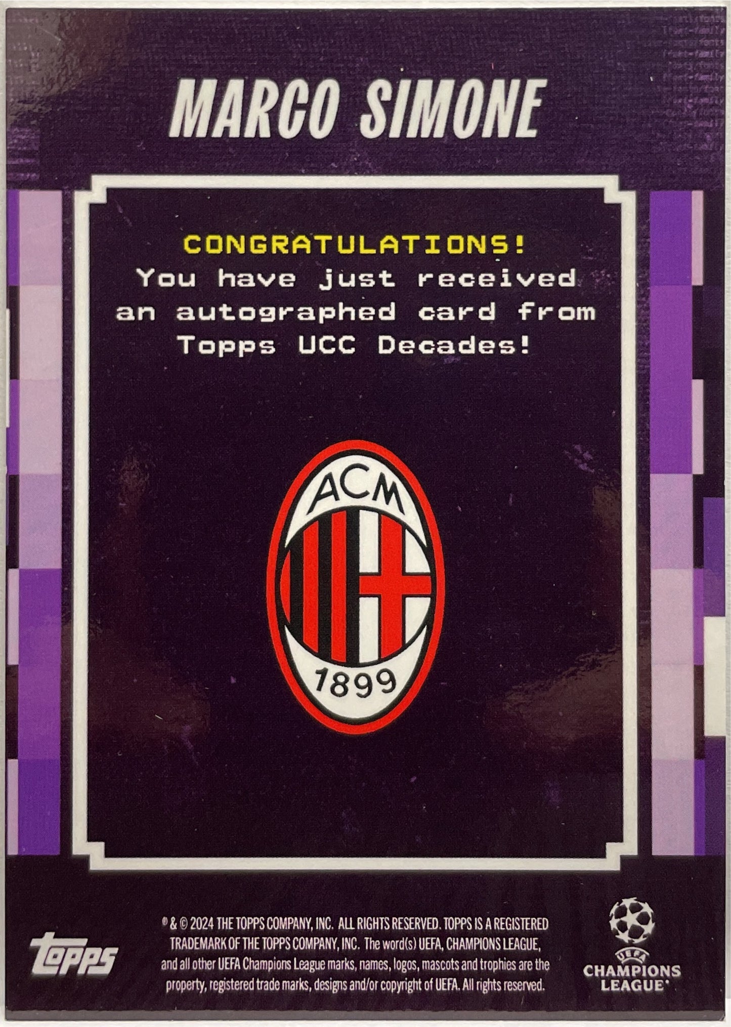 Marco Simone 3/25 Autograph Terrace Heroes Purple Topps Decades 2024/25