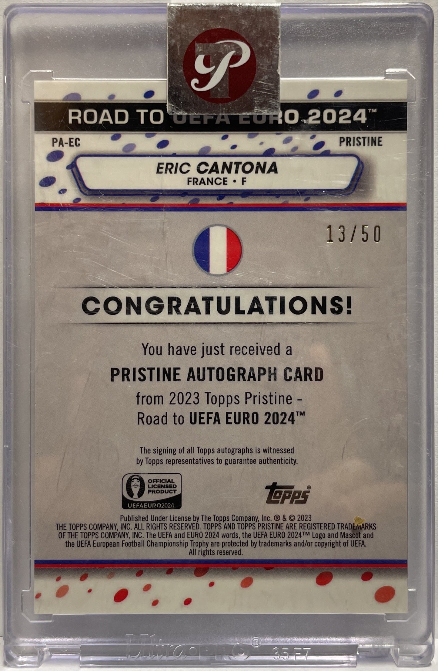 Eric Cantona 13/50 Autograph Gold Topps Pristine Road To Euro 2024
