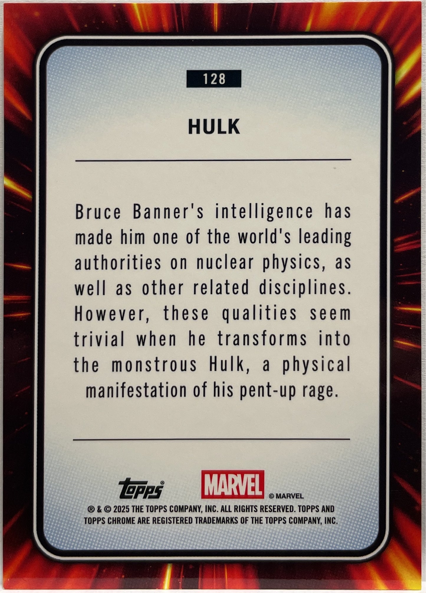 Hulk 49/50 Gold Shimmer Topps Chrome Marvel 2025