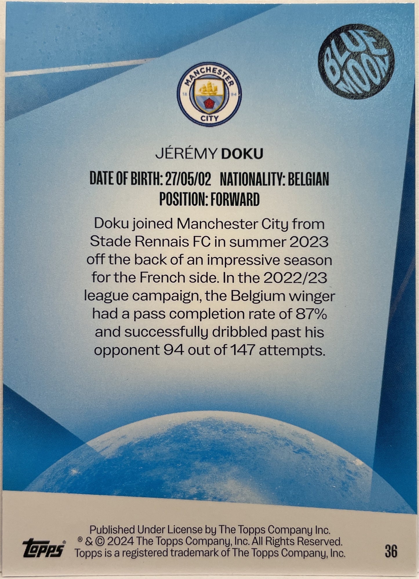 Mancolista-Blue Moon-Topps Manchester City Team Set 2023/24