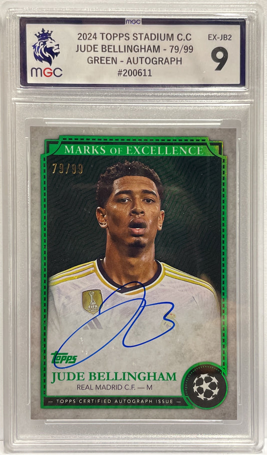 Jude Bellingham 79/99 Autograph On Card Marks Of Excellence Green Topps Stadium Chrome 2023/24 MGC 9