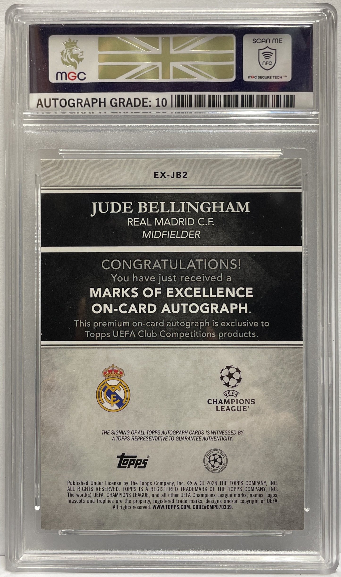 Jude Bellingham 79/99 Autograph On Card Marks Of Excellence Green Topps Stadium Chrome 2023/24 MGC 9